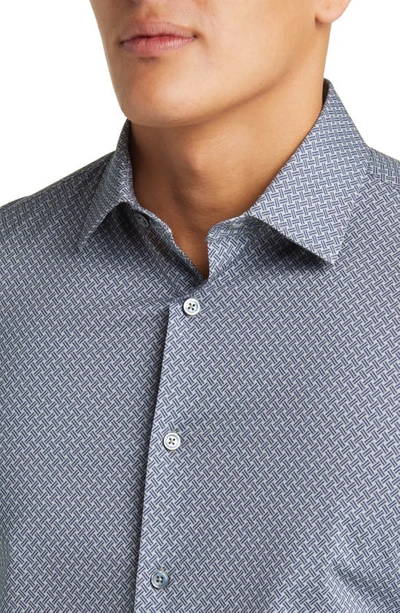 Bugatchi James Ooohcotton® Geometric Print Stretch Cotton Button-up Shirt In Khaki