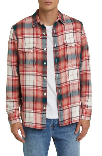 Shop Treasure & Bond Trim Fit Plaid Button-up Overshirt In Ivory- Red Olympics Plaid