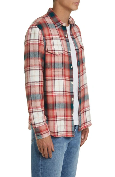 Shop Treasure & Bond Trim Fit Plaid Button-up Overshirt In Ivory- Red Olympics Plaid