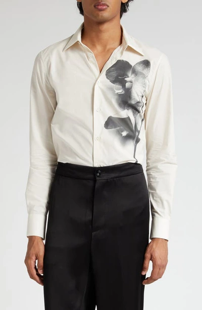 Shop Alexander Mcqueen Classic Shop Orchid Print Cotton Button-up Shirt In Putty/ Black