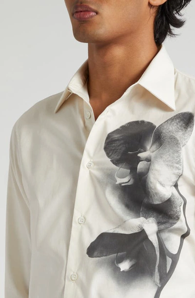 Shop Alexander Mcqueen Classic Shop Orchid Print Cotton Button-up Shirt In Putty/ Black