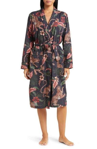 Shop Desmond & Dempsey Floral Cotton Robe In Soleia Navy