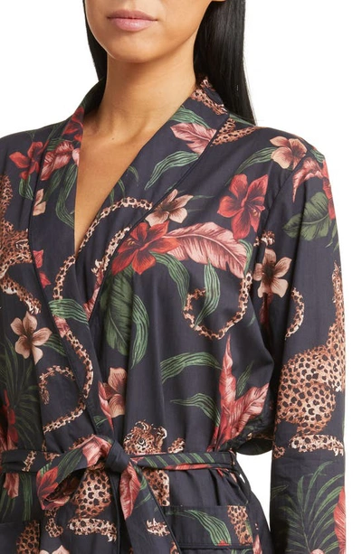 Shop Desmond & Dempsey Floral Cotton Robe In Soleia Navy