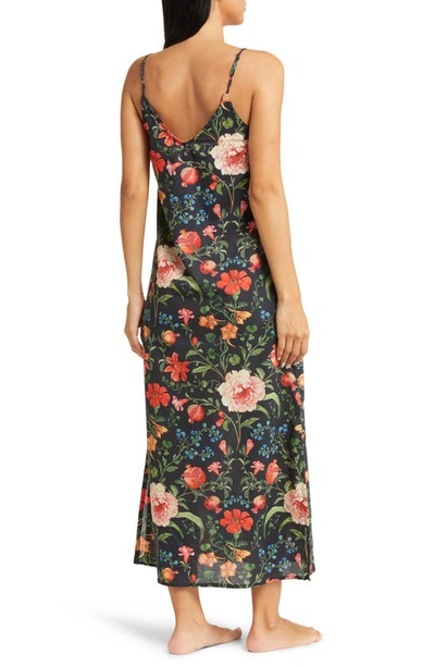 Shop Desmond & Dempsey Floral Cotton Nightgown In Persephone Black/ Multi