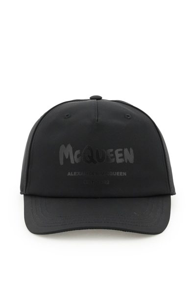 Shop Alexander Mcqueen 'mcqueen Graffiti' Baseball Hat Men In Black