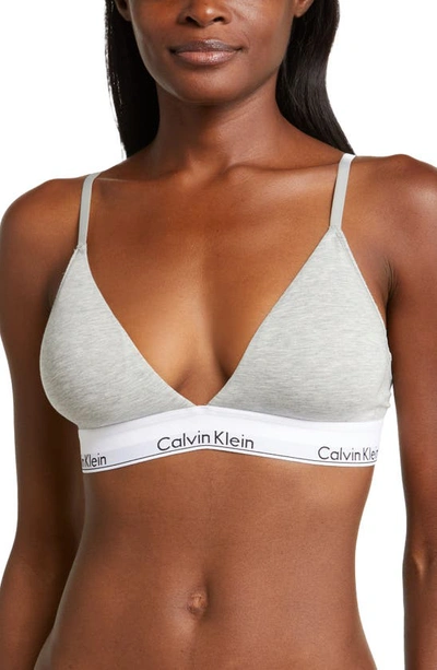 Shop Calvin Klein Modern Cotton Collection Lightly Lined Cotton Blend Triangle Bralette In Grey Heather
