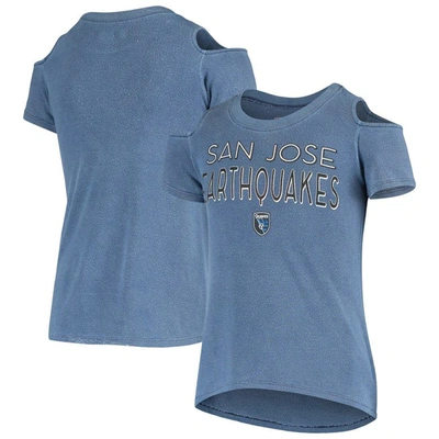 Shop 5th And Ocean By New Era Girls Youth 5th & Ocean By New Era Blue San Jose Earthquakes Cold Shoulder T-shirt