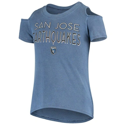 Shop 5th And Ocean By New Era Girls Youth 5th & Ocean By New Era Blue San Jose Earthquakes Cold Shoulder T-shirt