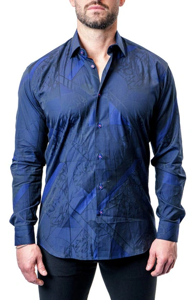 Shop Maceoo Fibonacci Dark Blue Contemporary Fit Button-up Shirt