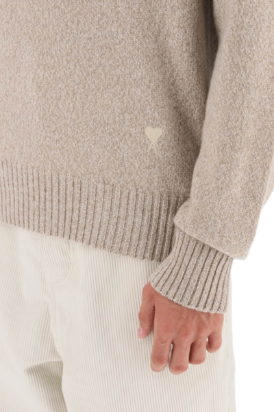 Shop Ami Alexandre Mattiussi Ami Paris Melange-effect Cashmere Turtleneck Sweater Men In Cream