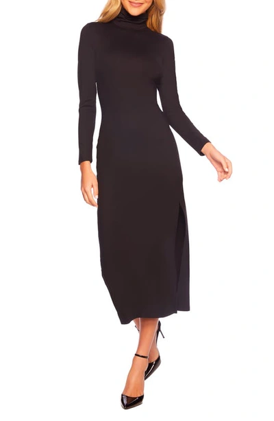 Shop Susana Monaco Long Sleeve Turtleneck Slit Midi Dress In Black
