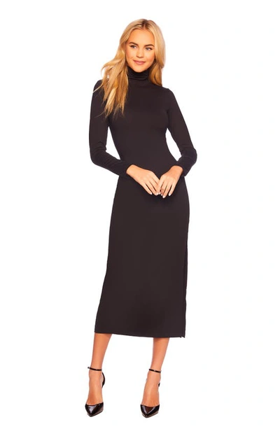 Shop Susana Monaco Long Sleeve Turtleneck Slit Midi Dress In Black