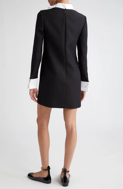 Shop Valentino Ruffle Bib Long Sleeve Crepe Couture Minidress In Nero/ Avorio