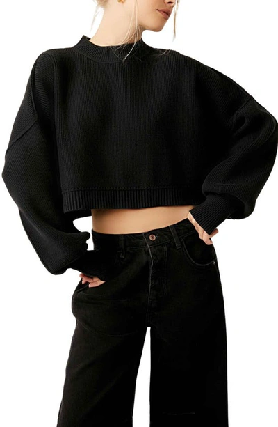 Free People Easy Street Cropped Sweater In Black