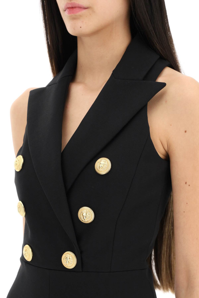Shop Balmain Short Jumpsuit With Embossed Buttons Women In Black