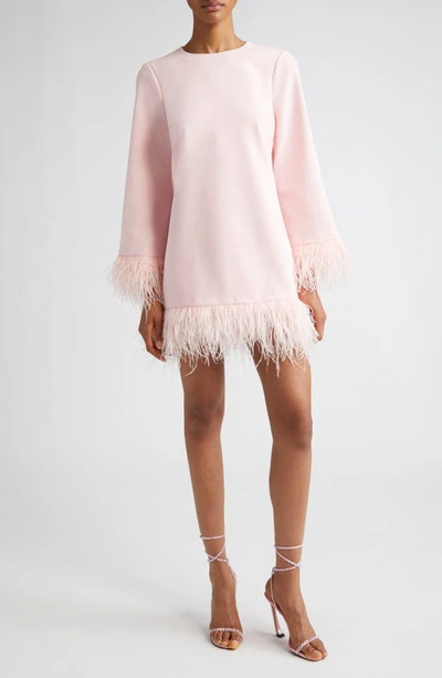 Shop Likely Marullo Feather Trim Long Sleeve Dress In Rose Shadow