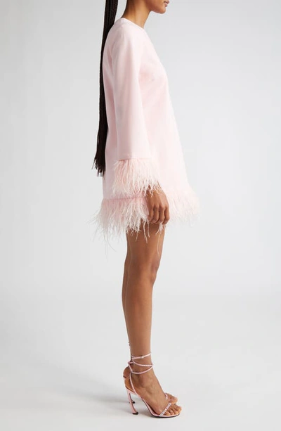 Shop Likely Marullo Feather Trim Long Sleeve Dress In Rose Shadow