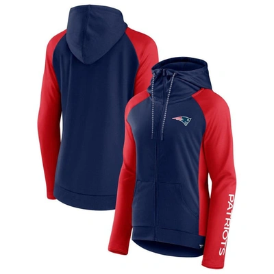 Fanatics Branded Navy/red New England Patriots End Around Lightweight Raglan Full-zip Hoodie Jacket In Navy