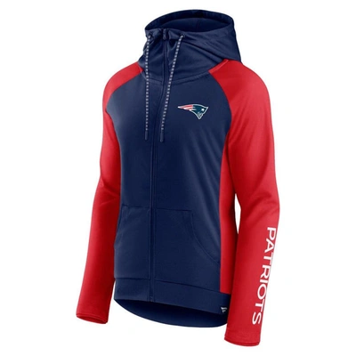Fanatics Branded Navy/red New England Patriots End Around Lightweight Raglan Full-zip Hoodie Jacket In Navy