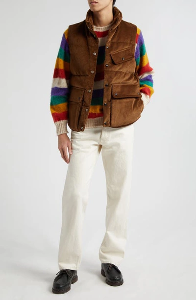 Shop Drake's Stripe Brushed Wool Crewneck Sweater In Ivory Multi