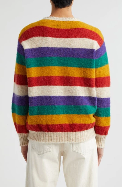 Shop Drake's Stripe Brushed Wool Crewneck Sweater In Ivory Multi