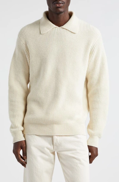 Shop Drake's Lambswool & Alpaca Polo Sweater In Ecru