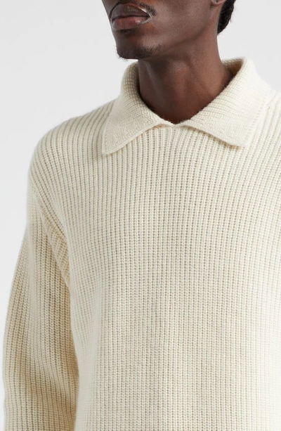 Shop Drake's Lambswool & Alpaca Polo Sweater In Ecru