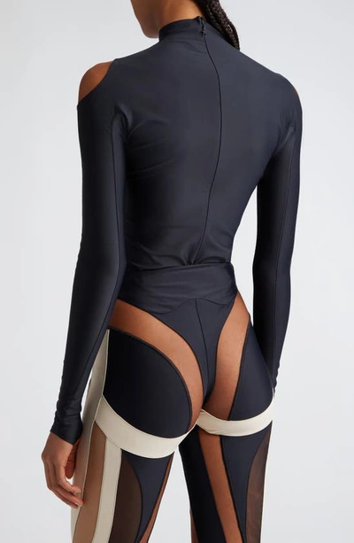 Shop Mugler Illusion Off The Shoulder Bodysuit In Black/ Nude02