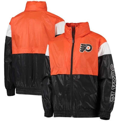 Shop Outerstuff Youth Orange/black Philadelphia Flyers Goal Line Full-zip Hoodie Windbreaker Jacket