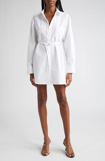 Shop Alexander Wang Long Sleeve Cotton Mini Shirtdress In 100 White