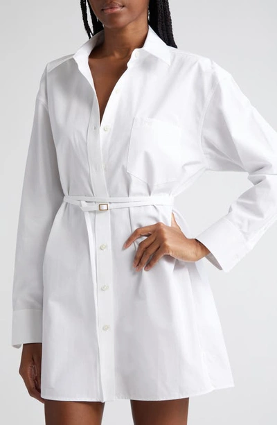 Shop Alexander Wang Long Sleeve Cotton Mini Shirtdress In 100 White