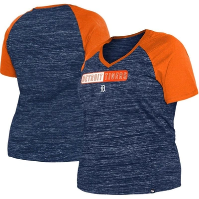 Shop New Era Navy Detroit Tigers Plus Size Space Dye Raglan V-neck T-shirt