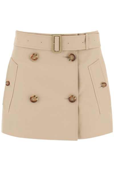 Shop Burberry Gabardine Mini Trench Skirt Women In Cream