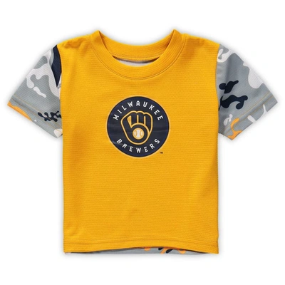 Shop Outerstuff Newborn & Infant Gold/navy Milwaukee Brewers Pinch Hitter T-shirt & Shorts Set