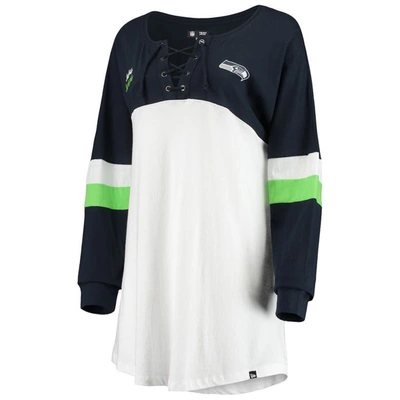 Shop New Era White/college Navy Seattle Seahawks Athletic Varsity Lace-up V-neck Long Sleeve T-shirt