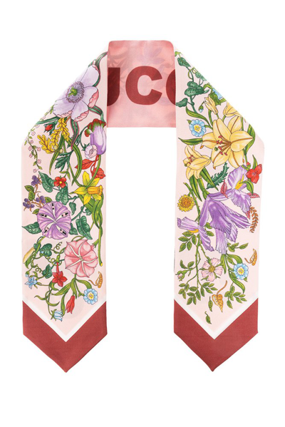 Shop Gucci Gg Floral Printed Scarf In Multi