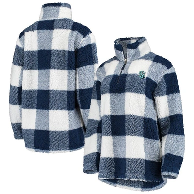 Shop G-iii 4her By Carl Banks Deep Sea Blue/white Seattle Kraken Plaid Sherpa Quarter-zip Jacket In Navy