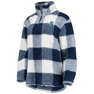 Shop G-iii 4her By Carl Banks Deep Sea Blue/white Seattle Kraken Plaid Sherpa Quarter-zip Jacket In Navy