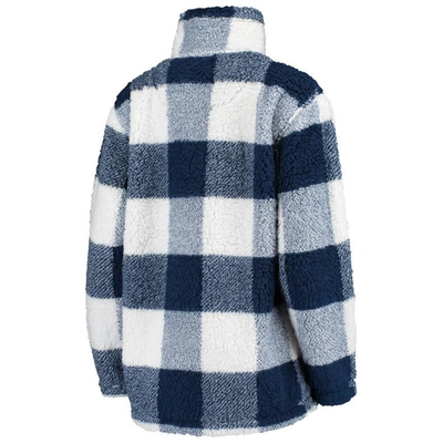 Shop G-iii 4her By Carl Banks Deep Sea Blue/white Seattle Kraken Plaid Sherpa Quarter-zip Jacket In Navy