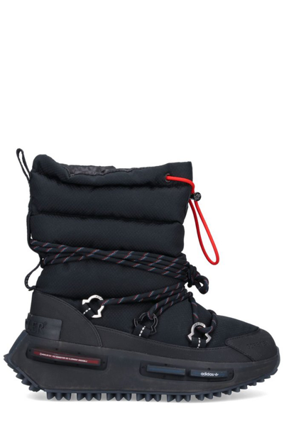 Shop Moncler Genius Moncler X Adidas Originals Logo Detailed Ankle Boots In Black