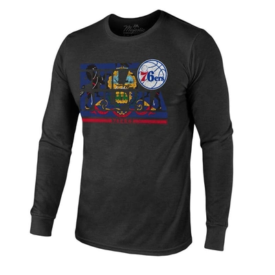 Shop Majestic Threads Black Philadelphia 76ers City And State Tri-blend Long Sleeve T-shirt
