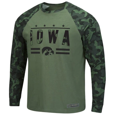 Shop Colosseum Olive/camo Iowa Hawkeyes Oht Military Appreciation Slim-fit Raglan Long Sleeve T-shirt