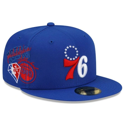 Shop New Era Royal Philadelphia 76ers Team Back Half 59fifty Fitted Hat