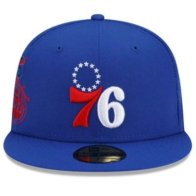 Shop New Era Royal Philadelphia 76ers Team Back Half 59fifty Fitted Hat