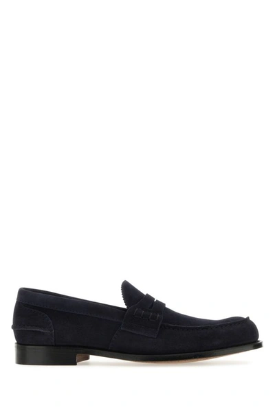 Shop Church's Man Navy Blue Suede Pembrey Loafers