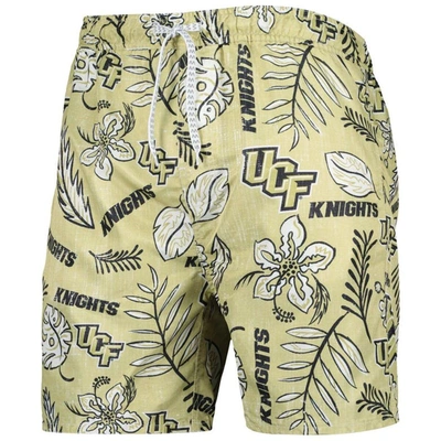 Shop Wes & Willy Khaki Ucf Knights Vintage Floral Swim Trunks In Vegas Gold