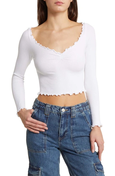 Shop Bdg Urban Outfitters Elsie Rib Long Sleeve Crop Top In White