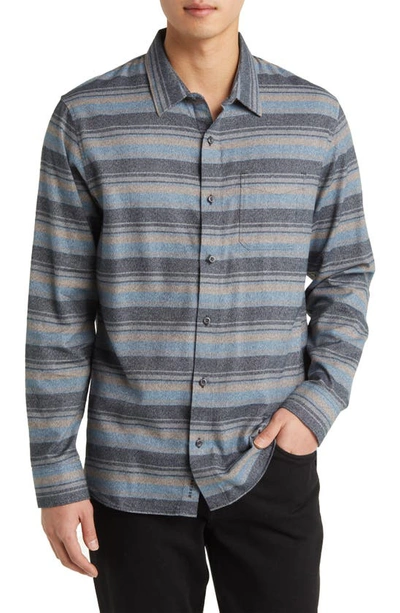 Shop Travismathew Cloud Flannel Button-up Shirt In Black/ Stellar Blue