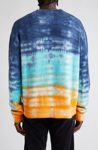 Shop The Elder Statesman Sonar Tie Dye Cashmere Sweater In Ivory W/ Nvy/ Mra/ Tgl