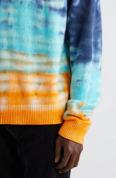 Shop The Elder Statesman Sonar Tie Dye Cashmere Sweater In Ivory W/ Nvy/ Mra/ Tgl